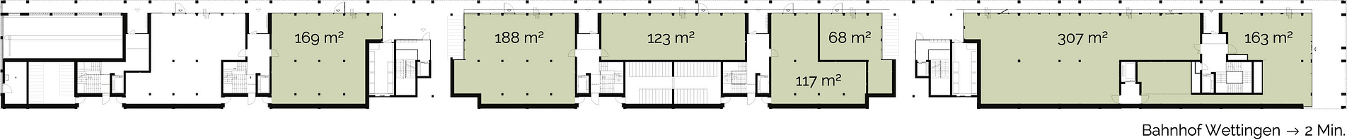 Grundrissplan des Erdgeschosses des Gebäude B an der Gleislaube Wettingen